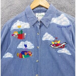 The Quacker Factory Chambray‎ Shirt Angels Believe Clouds Teacher Grandmacore M